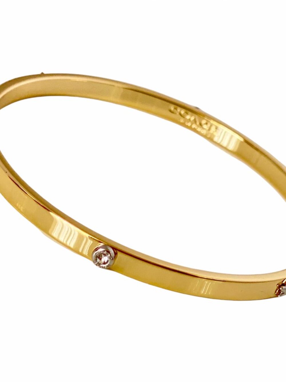 AUTH NEW COACH GOLD New York Bangle Bracelet Silver Studs with Tag & Dust Bag - Picture 2 of 4